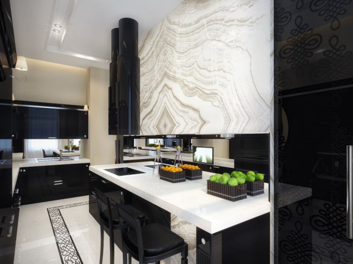 interior of a small kitchen with a bar counter