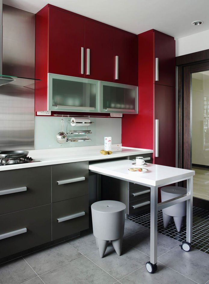 interior of a small kitchen with a bar counter