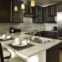 Design of a small kitchen with a bar counter-11