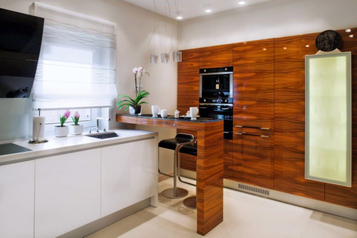 Design of a small kitchen with a bar counter