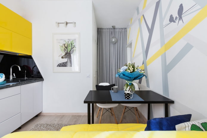 decor and textiles in the interior of a small kitchen