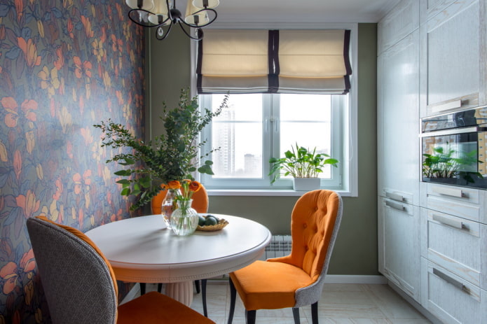 decor and textiles in the interior of a small-sized kitchen