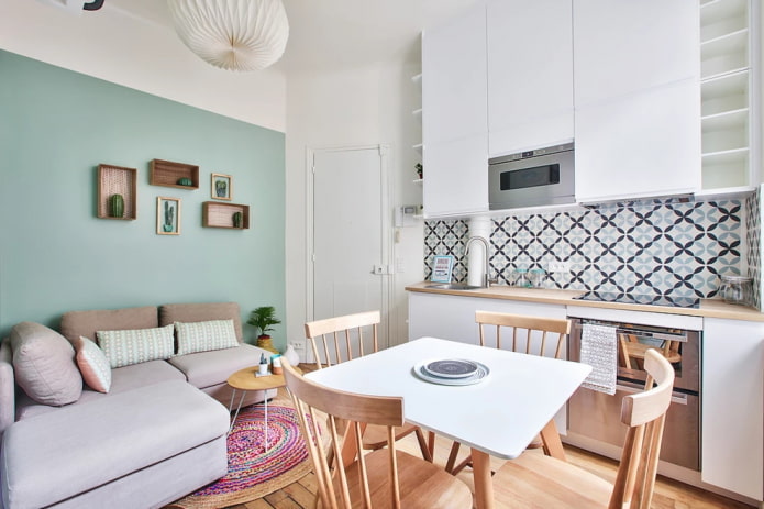 furniture arrangement in the interior of a small kitchen