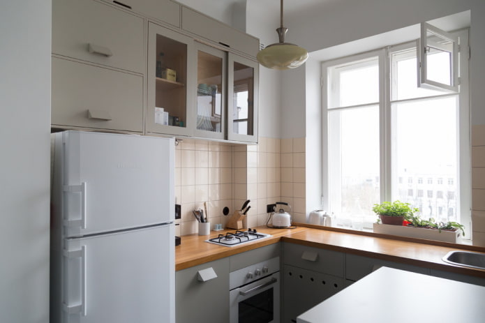 color scheme of the interior of a 5 sq. m kitchen