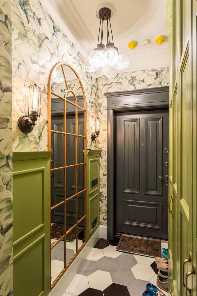 hallway with a mirror panel