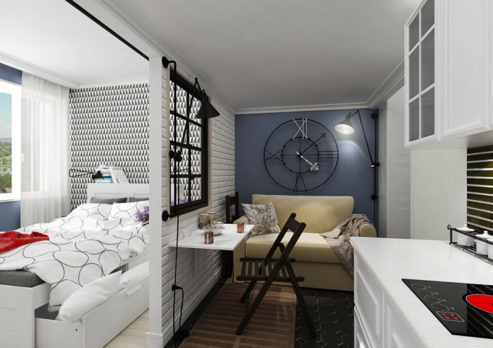 Design of small studio apartments of 25 sq. m.