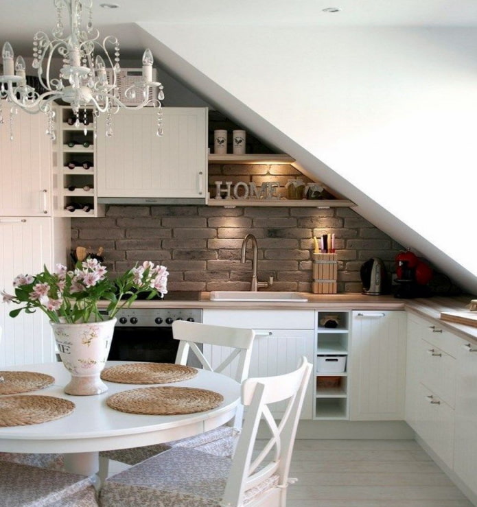 kitchen with shelves in the attic