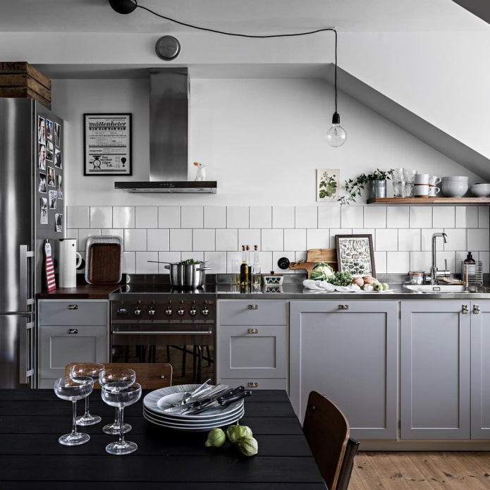 Scandinavian kitchen in the attic