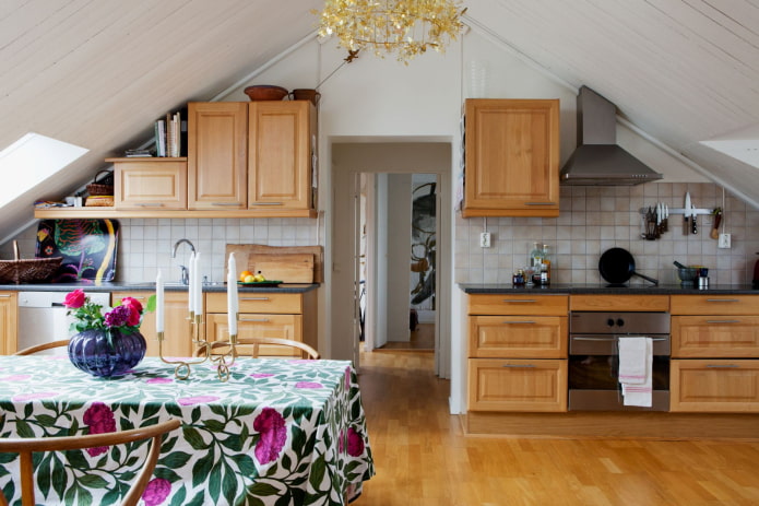 kitchen under the roof of the house
