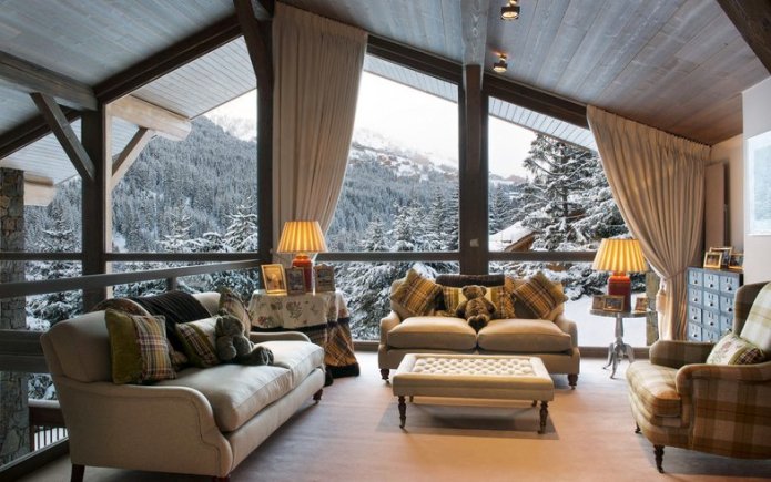 attic living room with panoramic windows