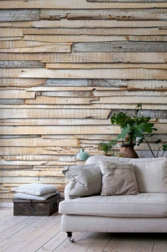 wood imitation wallpaper in the interior