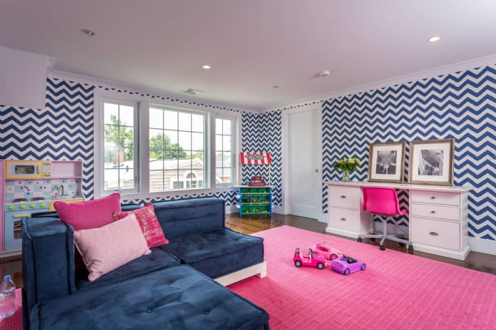 zigzag print wallpaper in the interior of a children's room