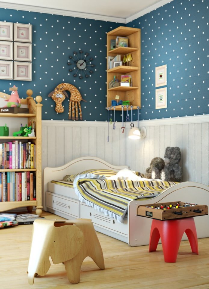 wallpaper with polka dots in the interior of the children's room