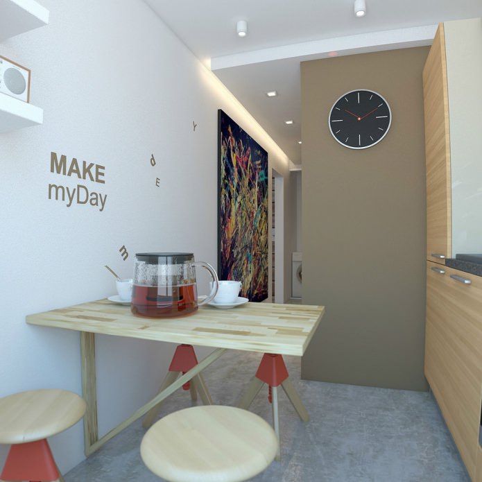 kitchen in the design of a one-room apartment of 33 sq. m.