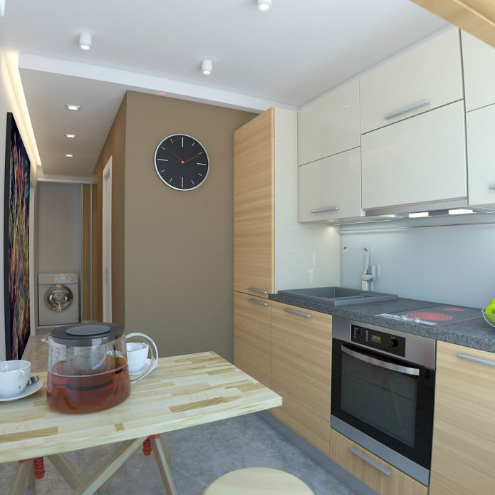 kitchen in the design of a one-room apartment of 33 sq. m.
