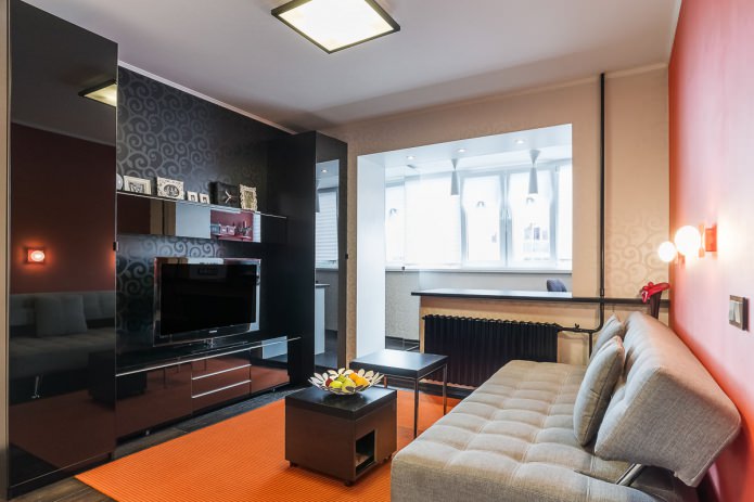 living room in the interior of a one-room apartment in a modern style