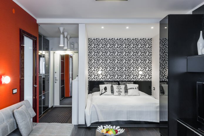 bedroom in the interior of a one-room apartment in a modern style