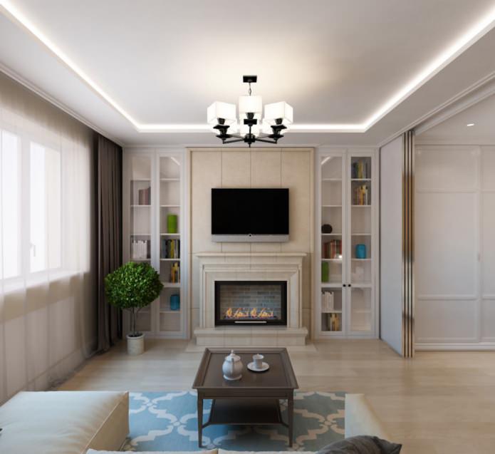 living room in a one-room apartment 50 sq