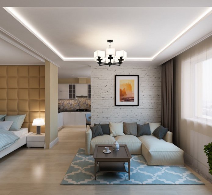 living room-bedroom in a one-room apartment of 50 sq