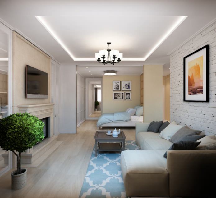 living room-bedroom in one-room apartment 50 sq