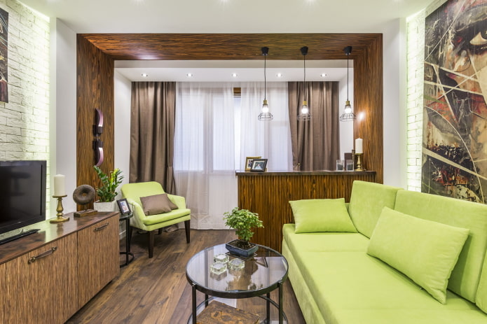 niche in a one-room apartment with a balcony