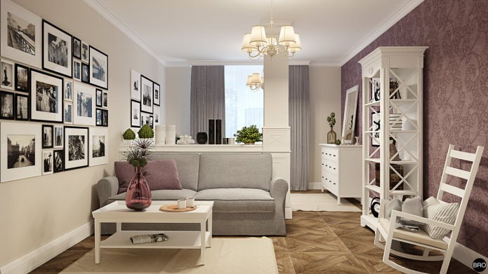 living room in the project of a one-room apartment