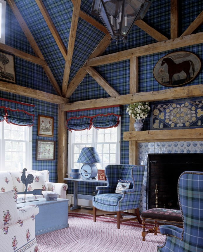 checkered wallpaper on the ceiling