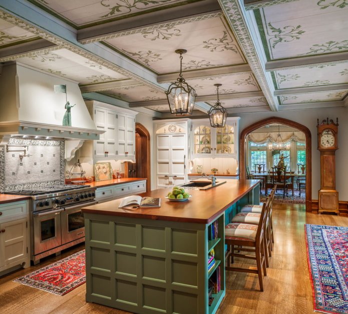 patterns on beams in the kitchen