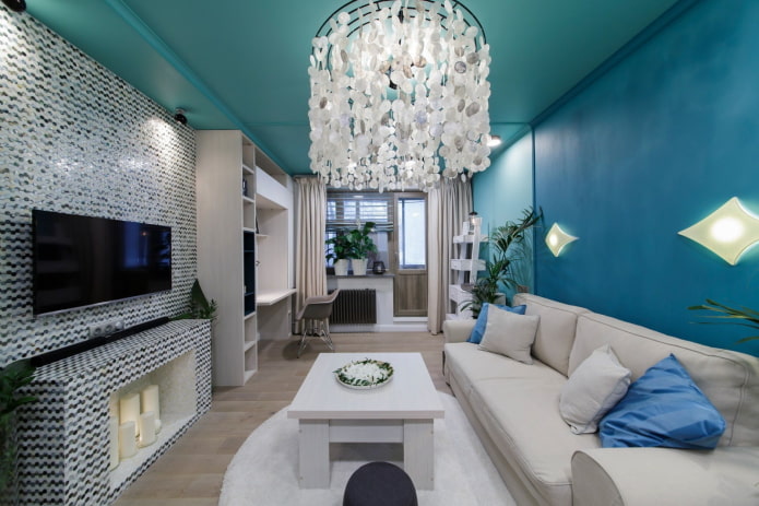 turquoise ceiling in the living room