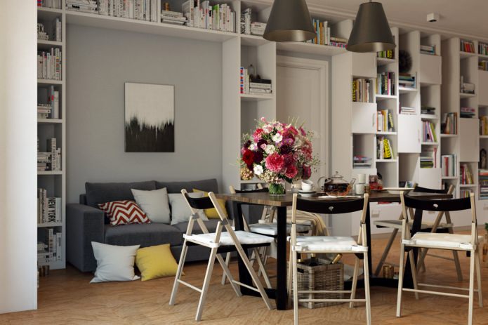 sofa in the kitchen-dining room
