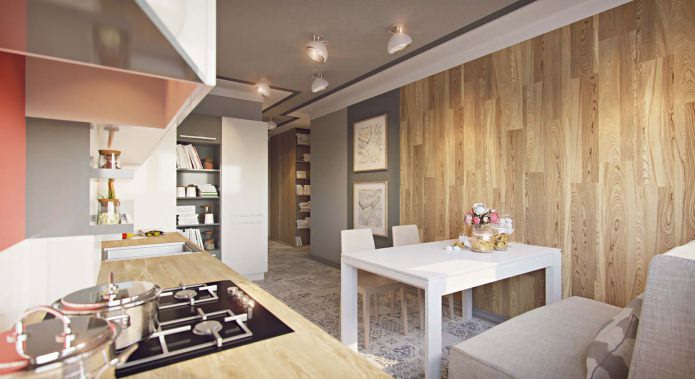 kitchen in the project of a one-room apartment of 43 sq. m.