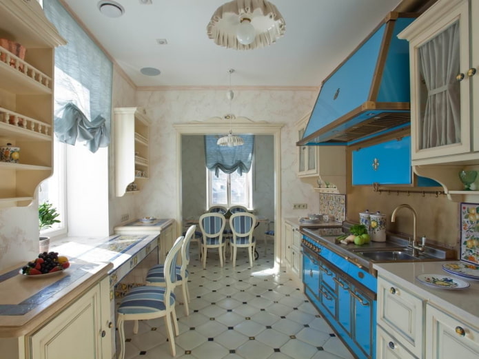 Dining area in a rectangular kitchen