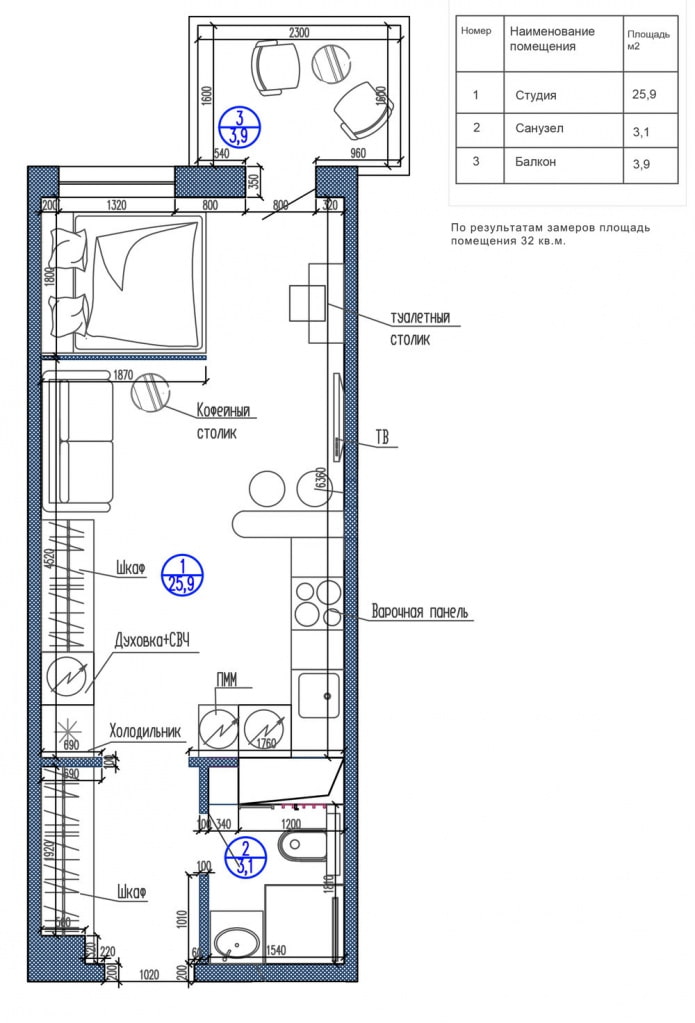 29 sq. m. studio layout with a decorative partition