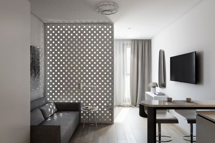 Design project of a studio of 29 sq. m. with a decorative partition