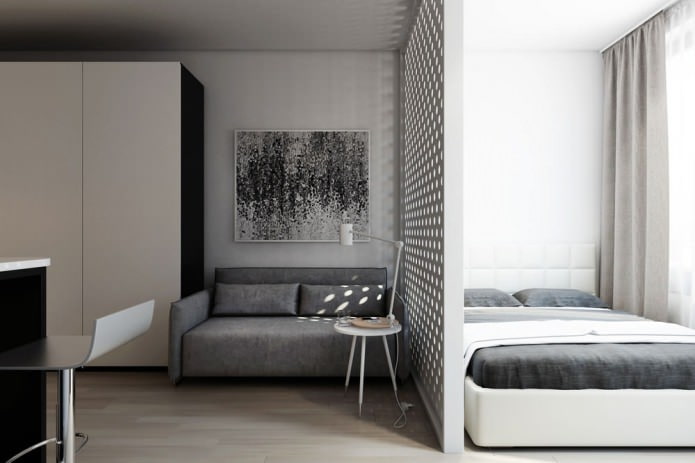 Design project of a studio of 29 sq. m. with a decorative partition