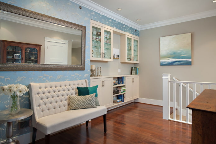 blue wallpaper in the interior