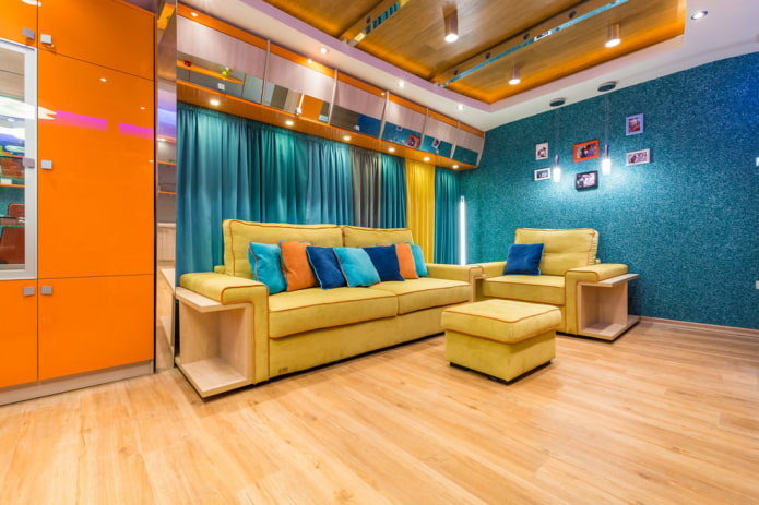 turquoise curtains with accent yellow