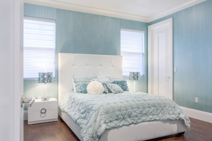 plain wallpaper in a blue bedroom