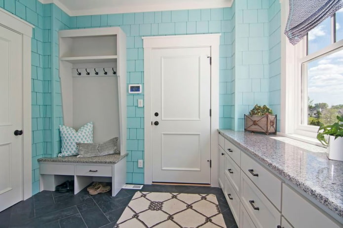 imitation of blue brick on wallpaper