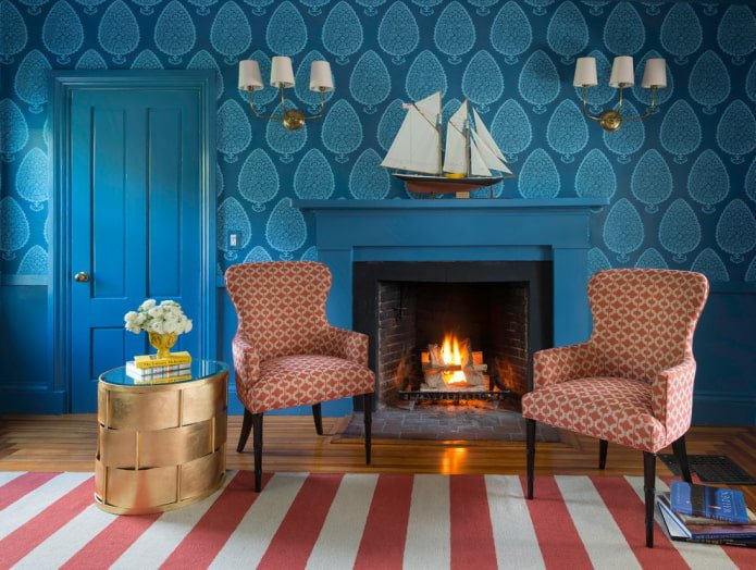 Blue and light blue wallpaper with a pattern