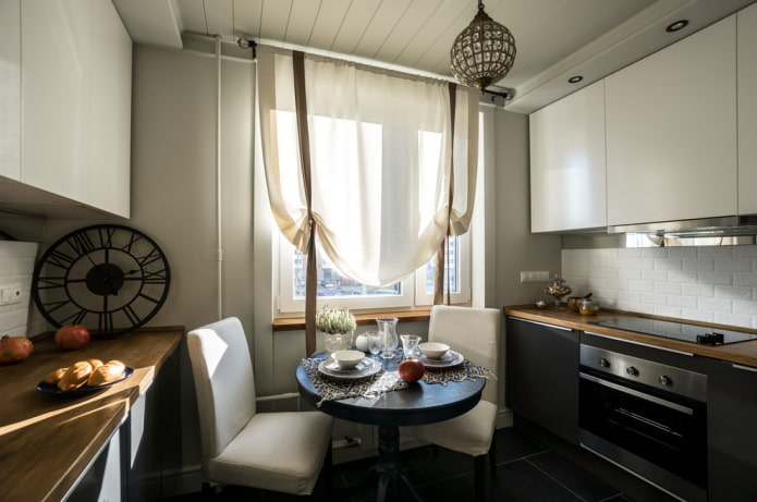 beige curtains in the kitchen