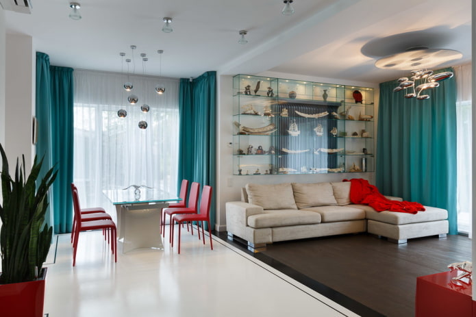 turquoise curtains in the interior