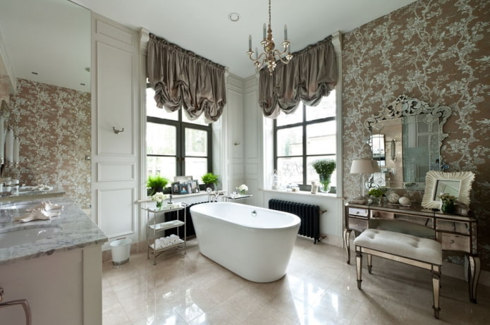 brown curtains in the bathroom
