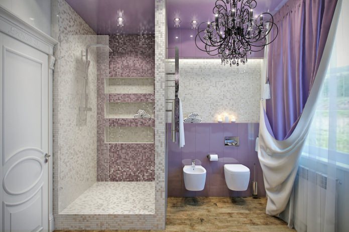 bathroom with shower in lilac tones