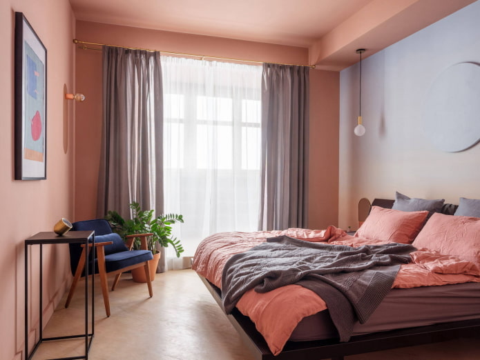 Square bedroom in retro style