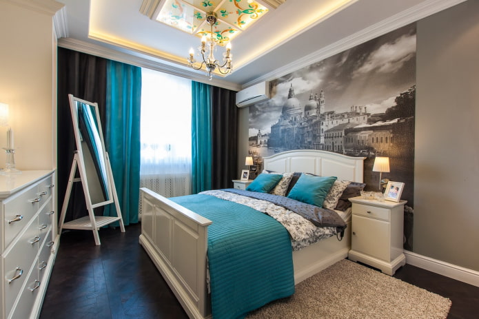 photo wallpaper behind the bed
