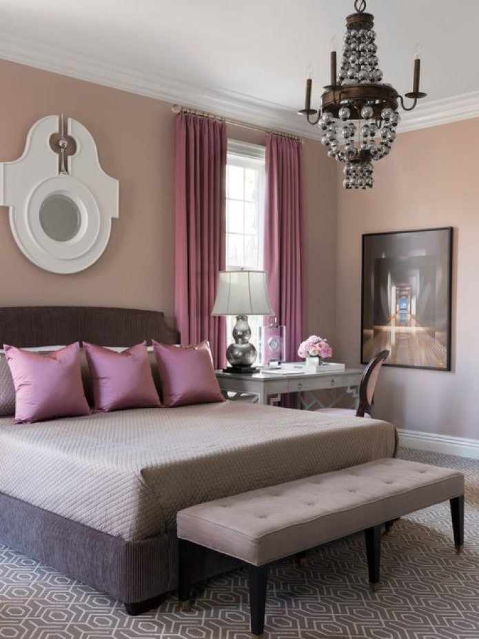 bedroom in pink tones