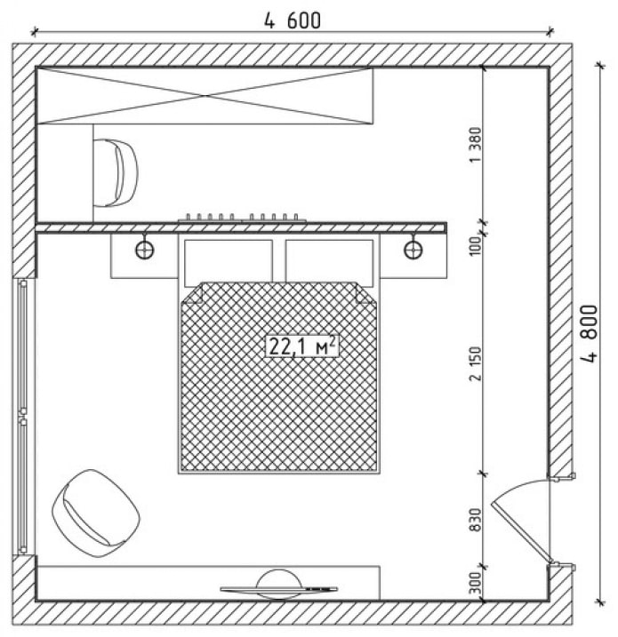 bedroom plan 22 squares