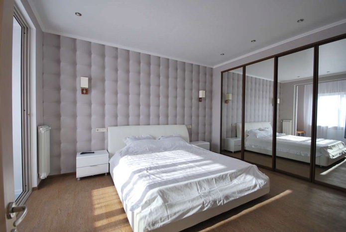 Gray walls with 3D wallpaper in the bedroom