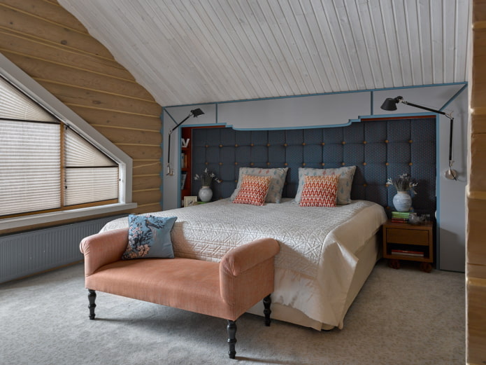 bed with a large headboard